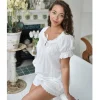 Romantische witte pyjama met korte mouwen en ruches S/M