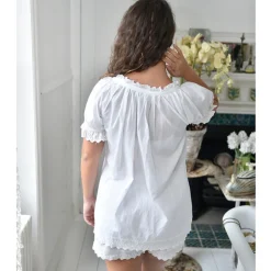 Romantische witte pyjama met korte mouwen en ruches S/M