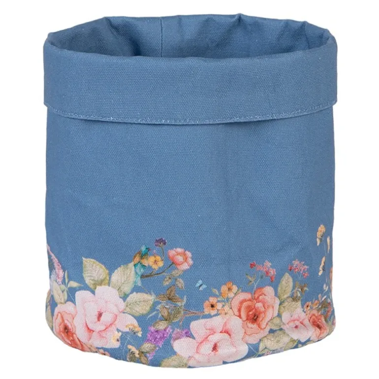 Rond broodmandje blauw met bloemen