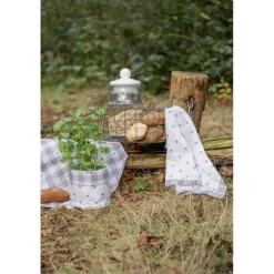 Rond broodmandje Love It hartjes beige/grijs