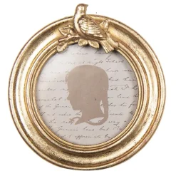 Rond goudkleurig fotolijstje vogel 8*8