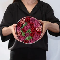 Ronde kadodoos zeepbloemen Vintage rozen 20*8