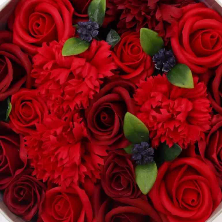 Ronde kadodoos zeepbloemen rode rozen 20*8