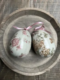 Set van 2 decoratie hangers ei grijs/groen 9*12