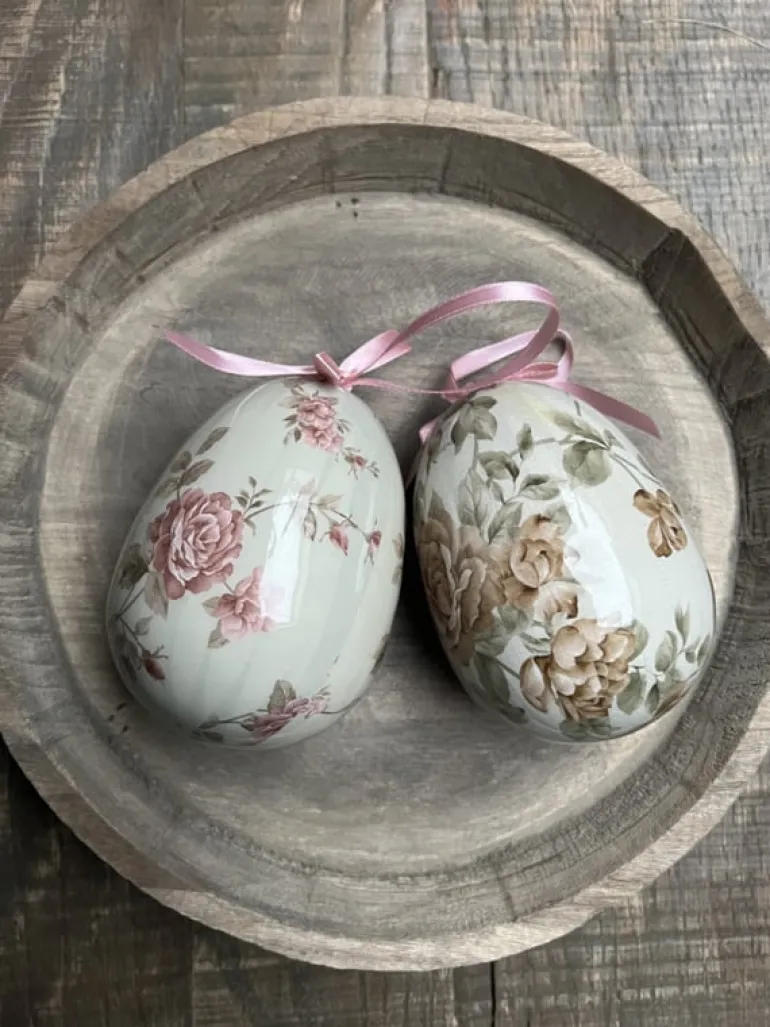 Set van 2 decoratie hangers ei grijs/groen 9*12