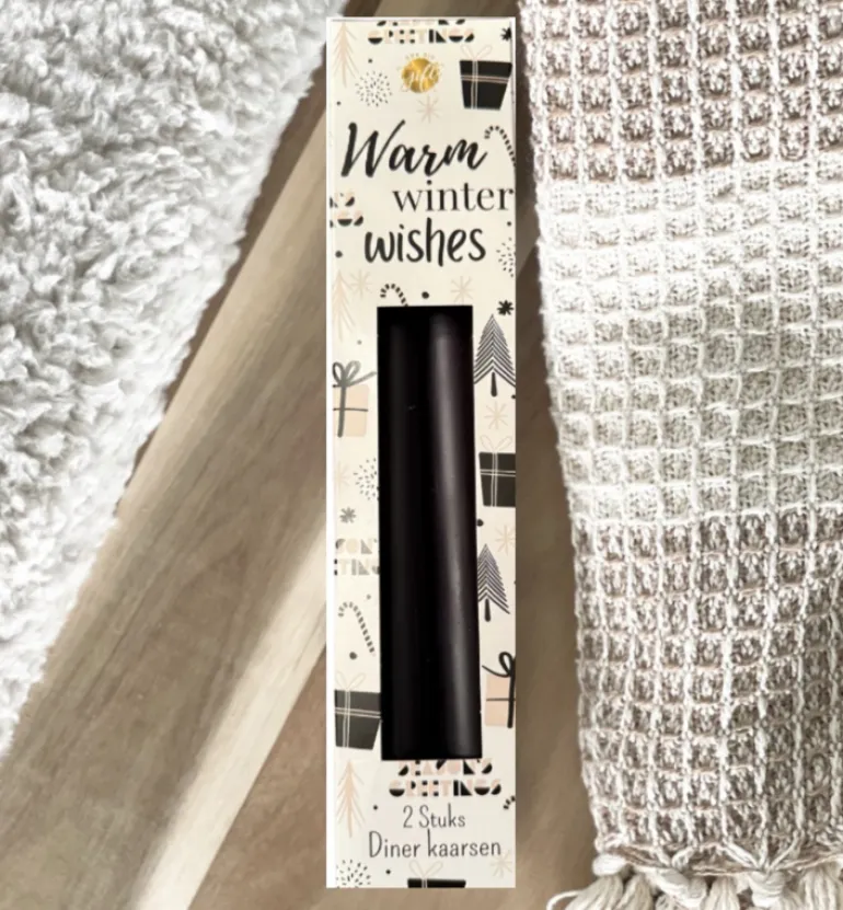 Set van 2 dinerkaarsen zwart - Warm winter wiches