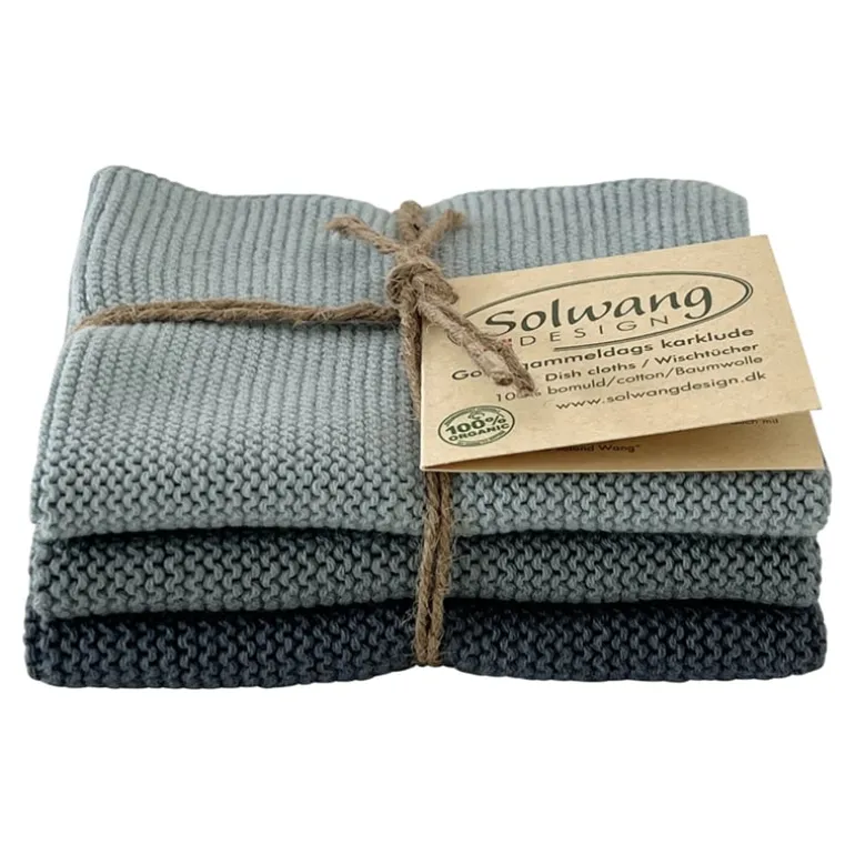 Set van 3 gebreide vaatdoeken Rustic blue