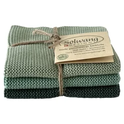 Set van 3 gebreide vaatdoeken Rustic green combi