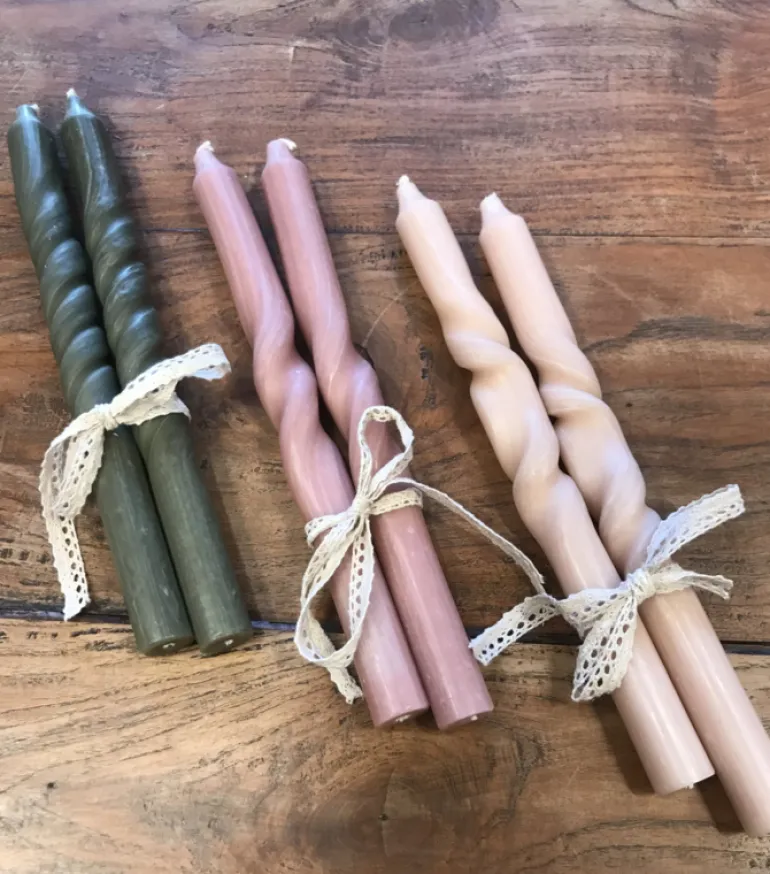 Set van 2 kaarsen gedraaid taupe