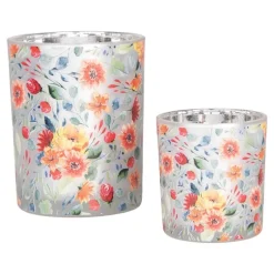 Set van 2 waxinelichthouders bloemetjes