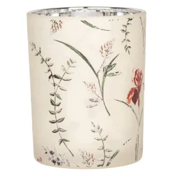 Set van 2 waxinelichthouders bloemen beige