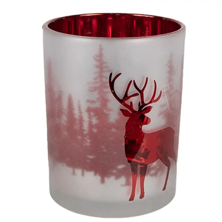 Set van 3 waxinelichthouders hert rood/wit