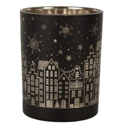 Set van 2 waxinelichthouders huisjes zwart