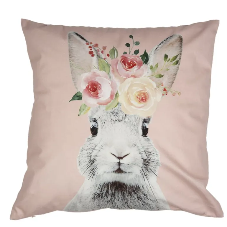Sierkussenhoes konijn met rozen roze