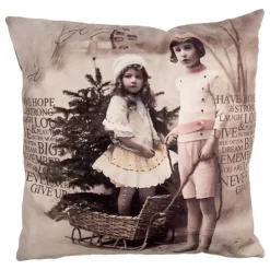 Sierkussenhoes nostalgisch kinderen met slee 45*45