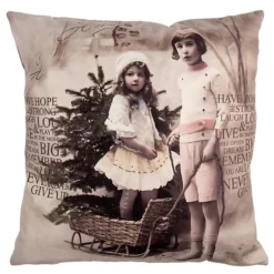 Sierkussenhoes nostalgisch kinderen met slee 45*45