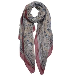 Sjaal kasjmier print beige/rood