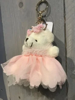 Sleutelhanger beer met roze jurkje