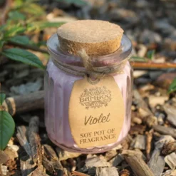 Sojawas kaars in glazen pot Viooltje