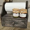 Stoere houten keukenrolhouder met lade vergrijsd 28*33*15