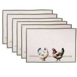Stoffen placemats (6) boerderij kippen
