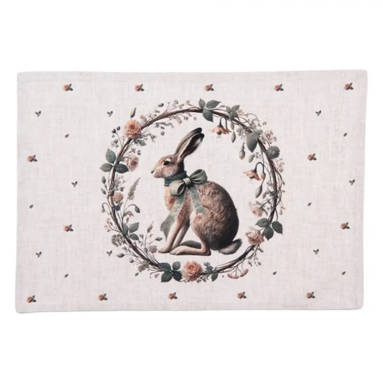 Stoffen placemats (6) haas en roosjes groen