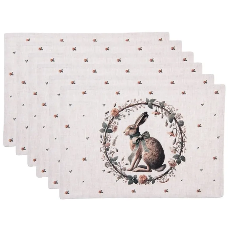 Stoffen placemats (6) haas en roosjes groen