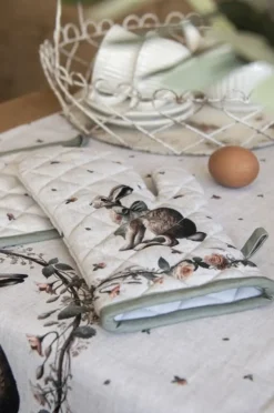 Stoffen placemats (6) haas en roosjes groen