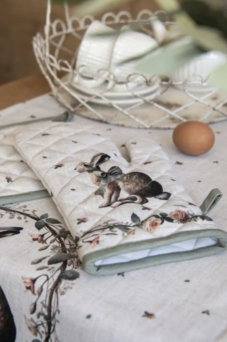 Stoffen placemats (6) haas en roosjes groen