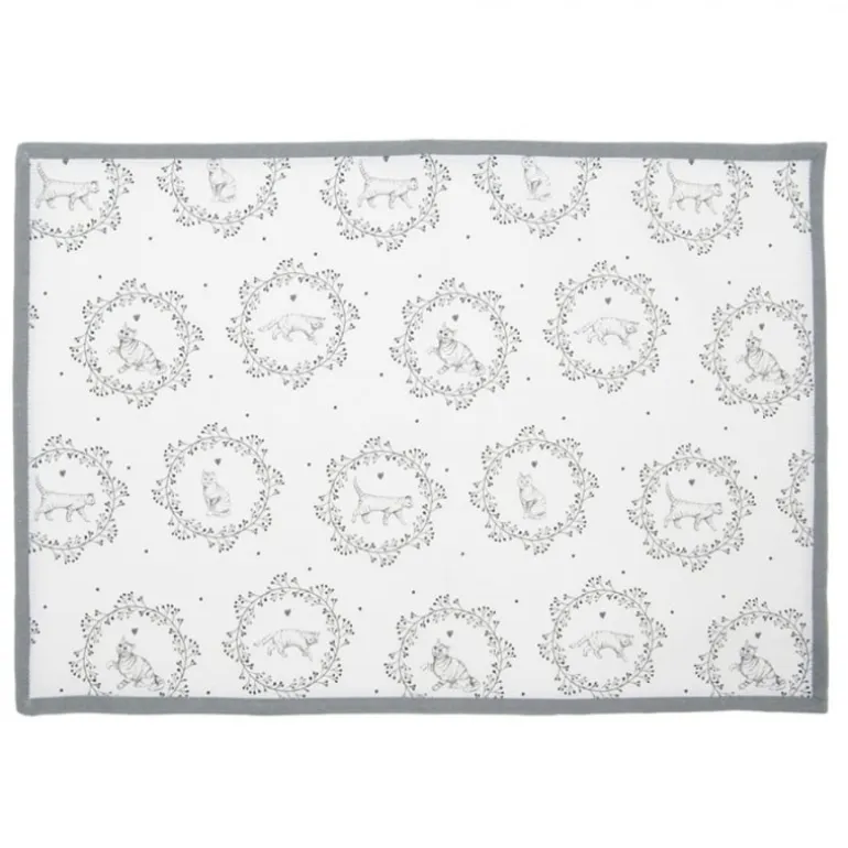 Stoffen placemats (6) wit/grijs kat