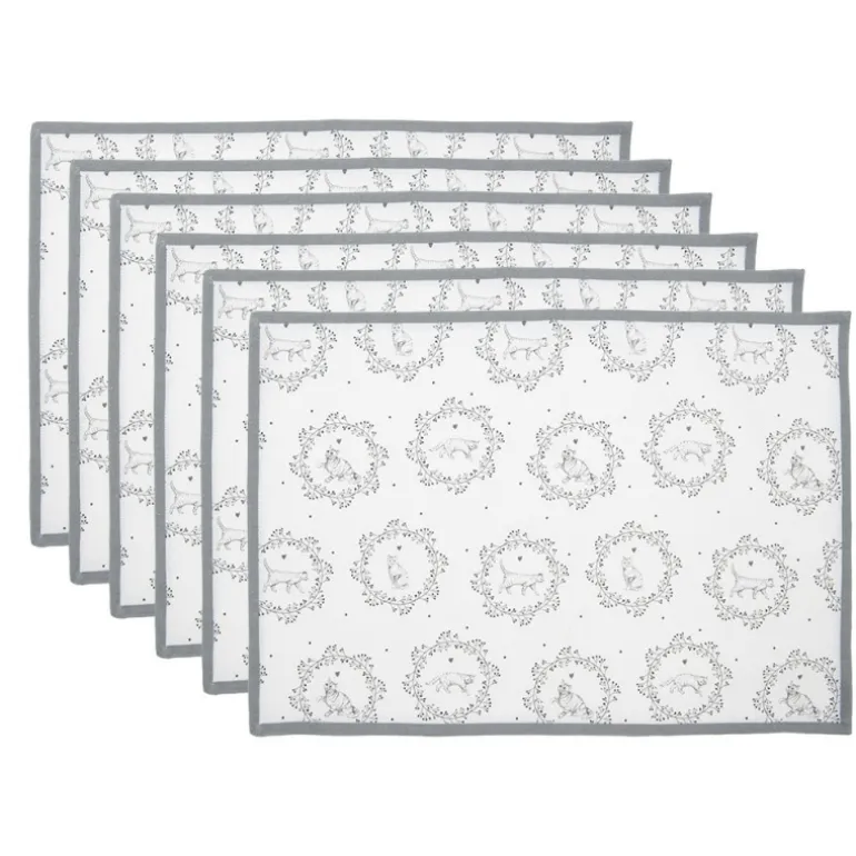 Stoffen placemats (6) wit/grijs kat