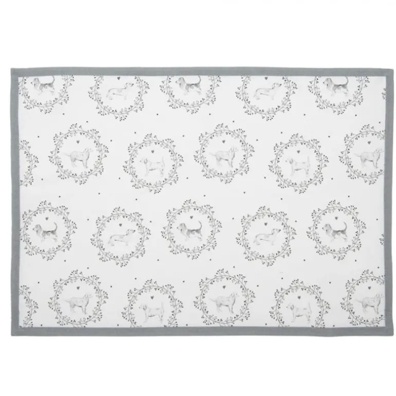 Stoffen placemats (6) wit/grijs hond