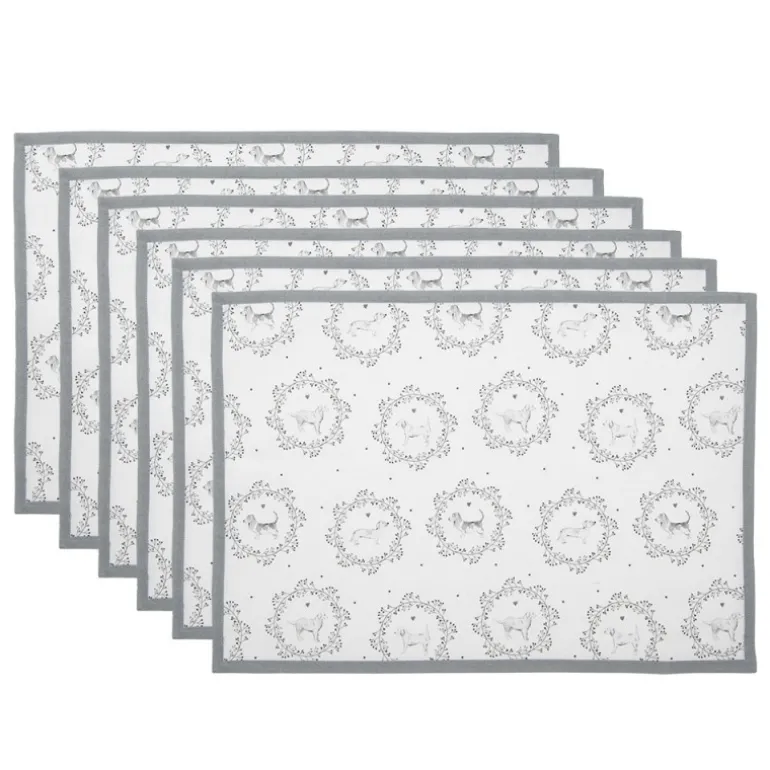 Stoffen placemats (6) wit/grijs hond