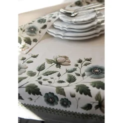 Stoffen servetten (6) Anemoon beige/groen