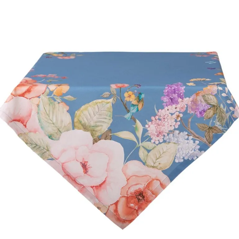 Tafelkleed blauw met bloemen 100*100