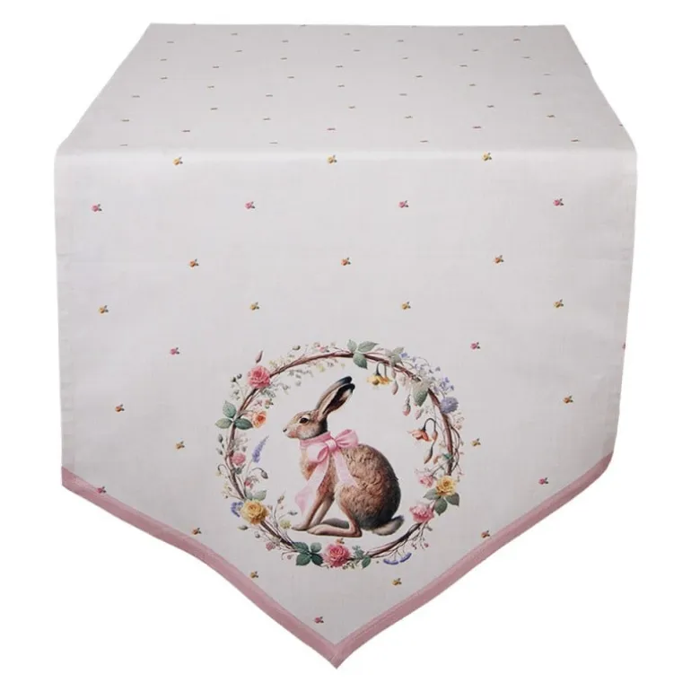 Tafelloper haas en roosjes roze 50*160