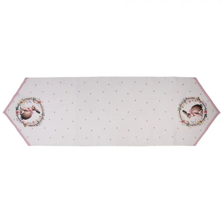 Tafelloper haas en roosjes roze 50*160