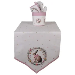 Tafelloper haas en roosjes roze 50*160