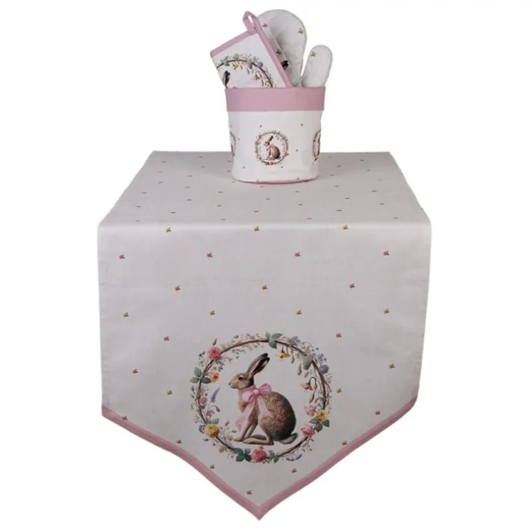 Tafelloper haas en roosjes roze 50*160