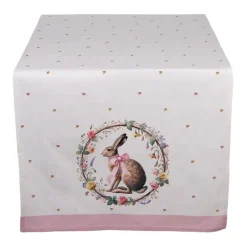 Tafelloper haas en roosjes roze 50*140