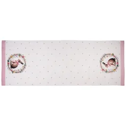 Tafelloper haas en roosjes roze 50*140