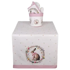 Tafelloper haas en roosjes roze 50*140