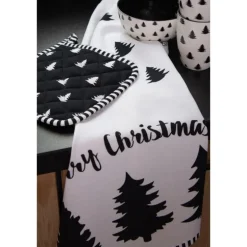 Tafelloper kerstboom wit/zwart