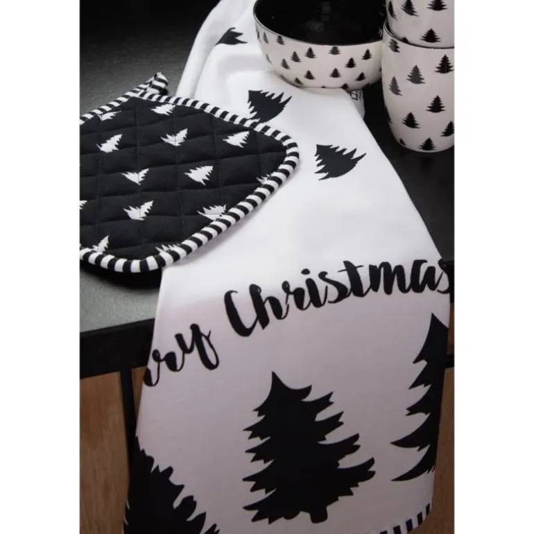 Tafelloper kerstboom wit/zwart