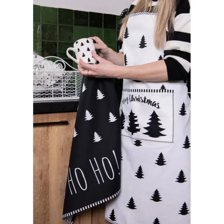 Tafelloper kerstboom wit/zwart