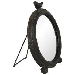 Tafelspiegel brocant rond zwart met vogeltje