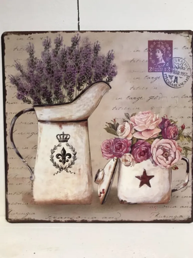 Tekstbord / wandplaat lavendel en rozen