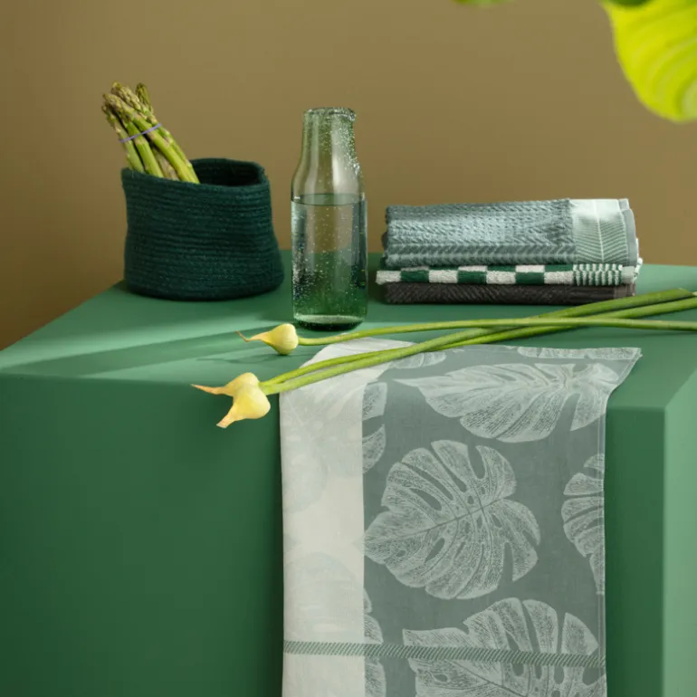 Theedoek Monstera groen