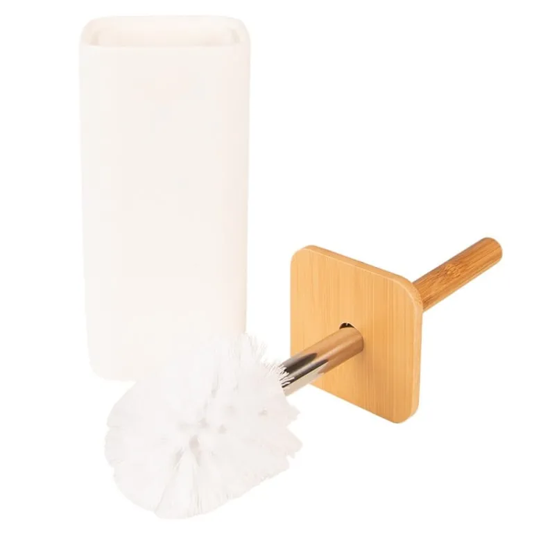 Toiletborstelhouder wit met hout
