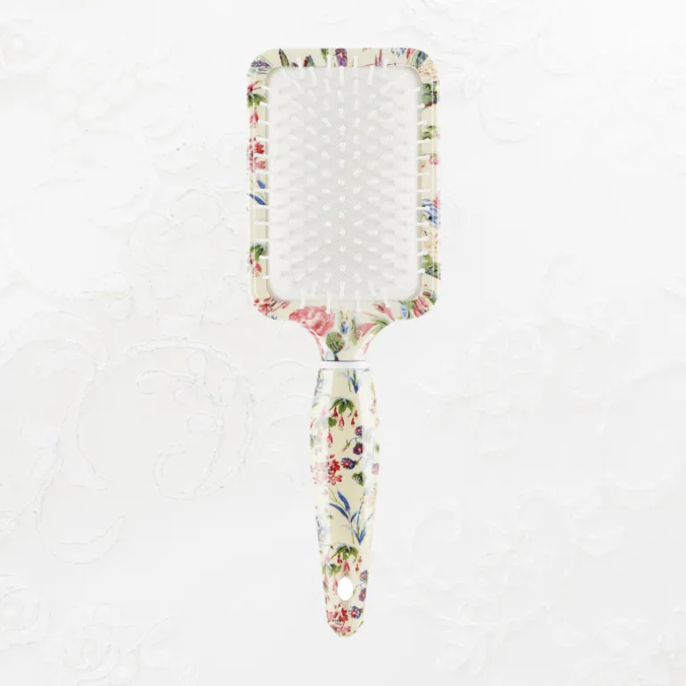 Vintage rechthoekige haarborstel roosjes